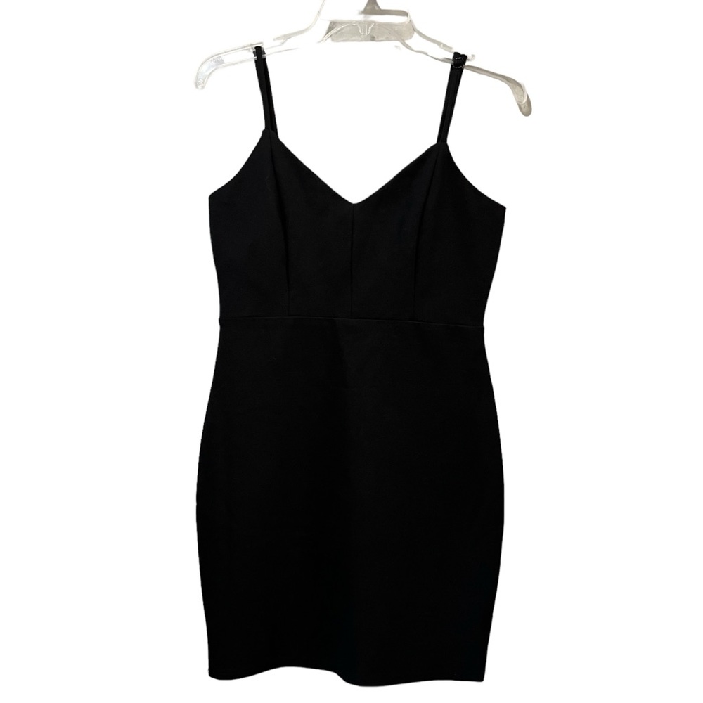 Lulus Black Bodycon Mini V Neck Dress‎ Women's Size Medium LBD Spaghetti Strap